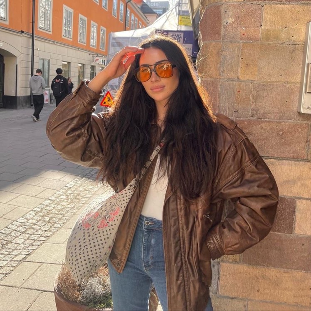 Lucky Denim Vintage 1990s Brown motto leather jacket